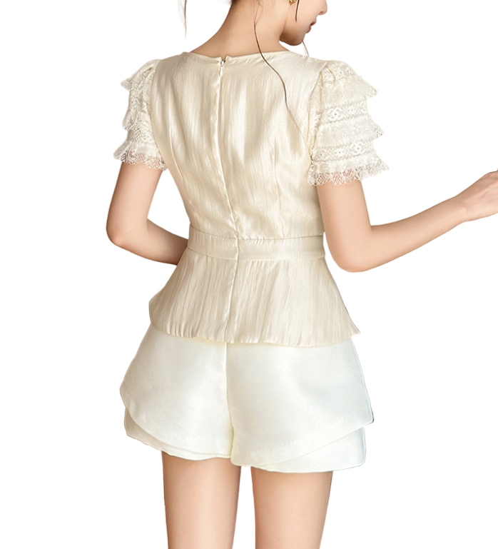 Trendy & Elegant Short Sleeve Peplum Fit V-Neck Dressy Blouses - B4-TOP-B05