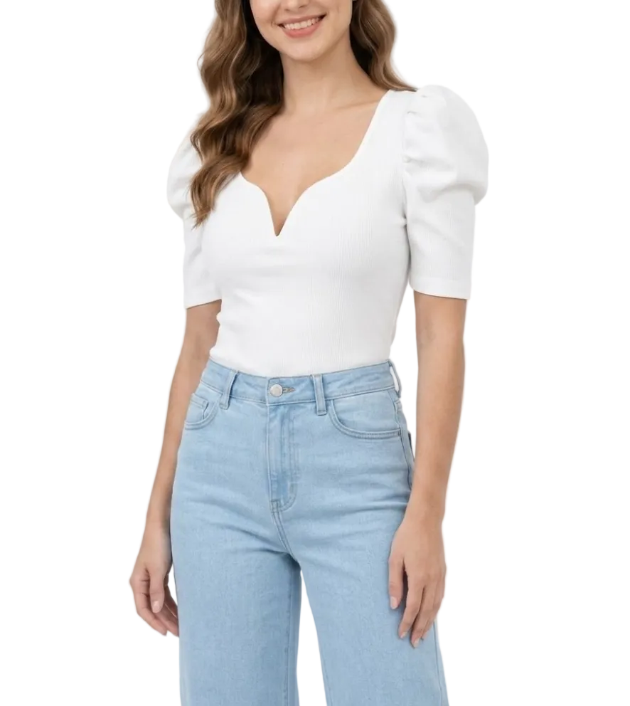 Trendy & Timeless Bubble Sleeve Solid Color V-neck Shirt for Women – BL12