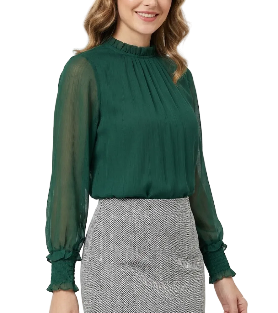 Trendy & Timeless Chiffon Long Sleeve O-neck Shirt for Women – BL76
