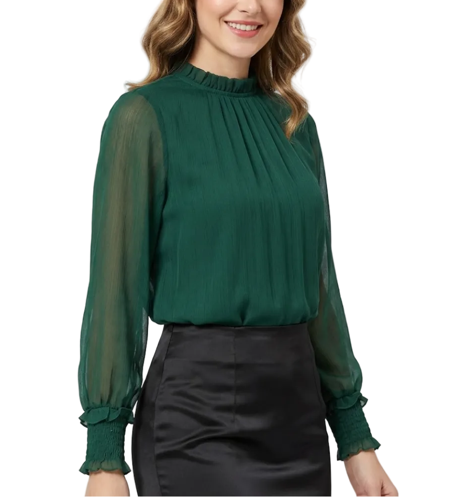 Trendy & Timeless Chiffon Long Sleeve O-neck Shirt for Women – BL76