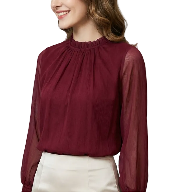 Trendy & Timeless Chiffon Long Sleeve O-neck Shirt for Women – BL76