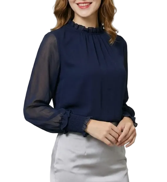 Trendy & Timeless Chiffon Long Sleeve O-neck Shirt for Women – BL76