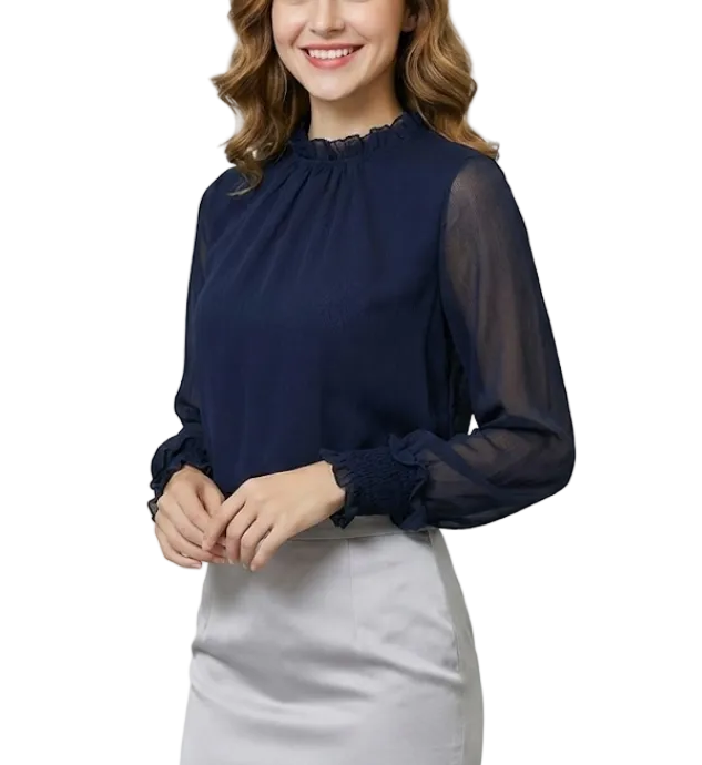 Trendy & Timeless Chiffon Long Sleeve O-neck Shirt for Women – BL76