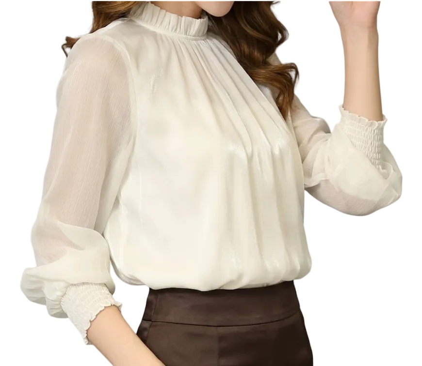 Trendy & Timeless Chiffon Long Sleeve O-neck Shirt for Women – BL76