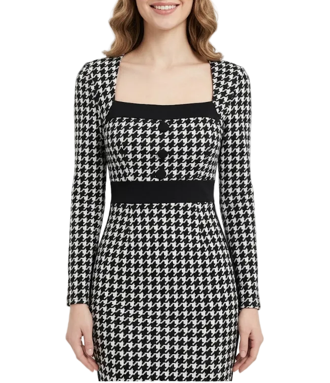 Trendy & Timeless Designer Plaid Pencil Elegant Formal Dress for Women B4-DRESS-B307
