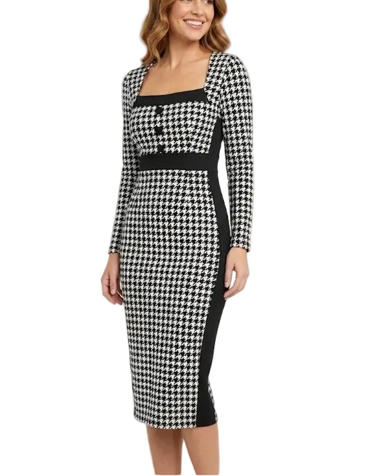 Trendy & Timeless Designer Plaid Pencil Elegant Formal Dress for Women B4-DRESS-B307