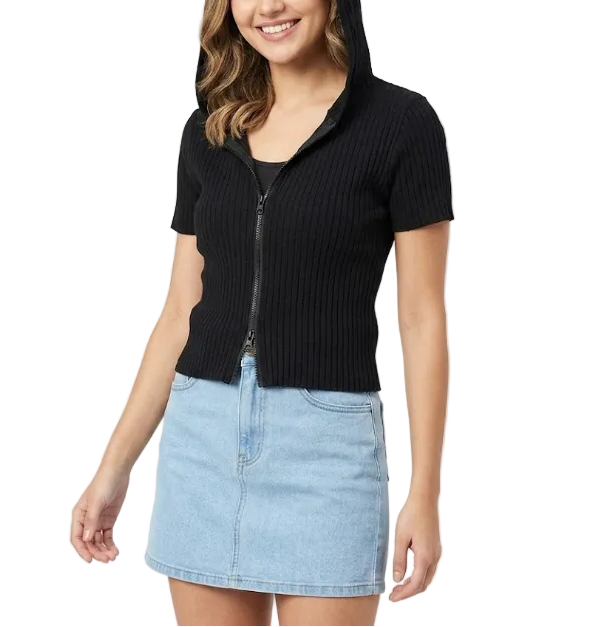 Trendy & Timeless Girl's Hooded Short-sleeve Zip-Up Front Closure Top SHIRT-BL121