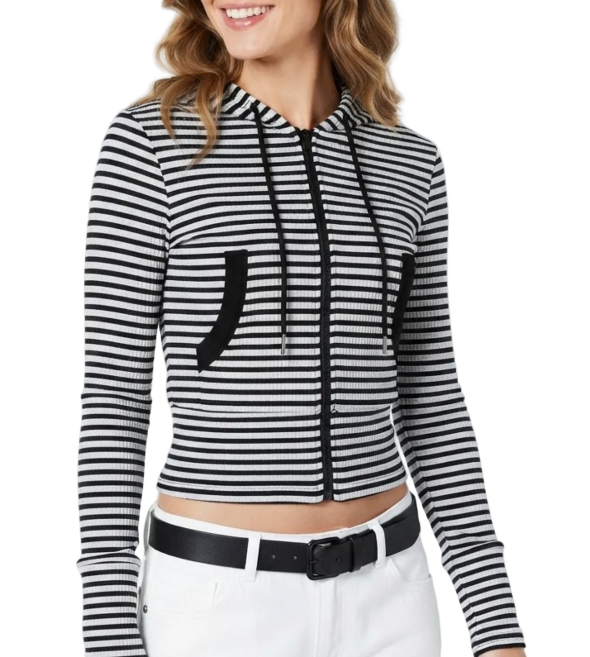 Trendy & Timeless Hooded  Stripped Front Pocket Ribbed Comfy Fit Jackets for Women - BP-B20 -JKT-09