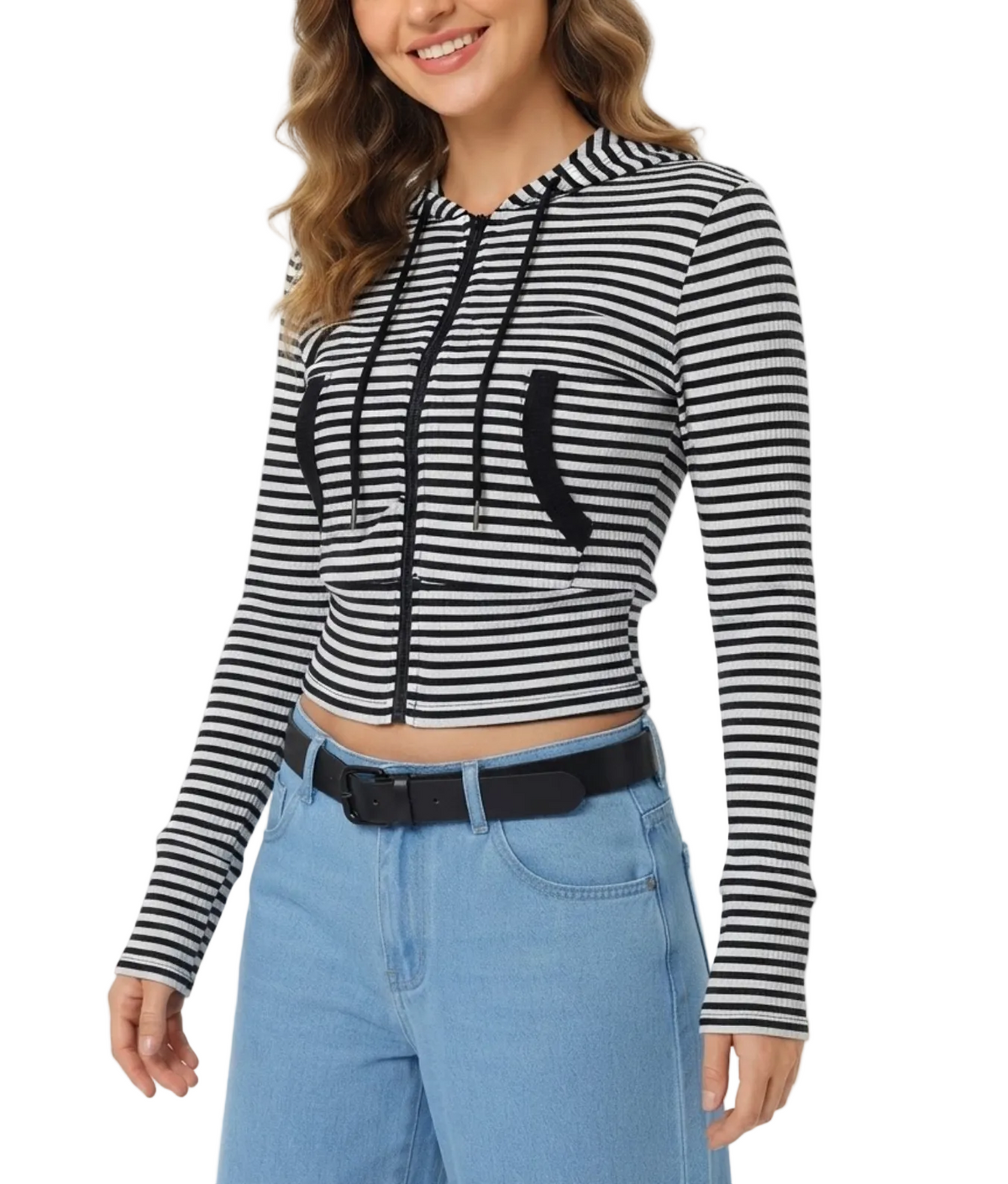 Trendy & Timeless Hooded  Stripped Front Pocket Ribbed Comfy Fit Jackets for Women - BP-B20 -JKT-09