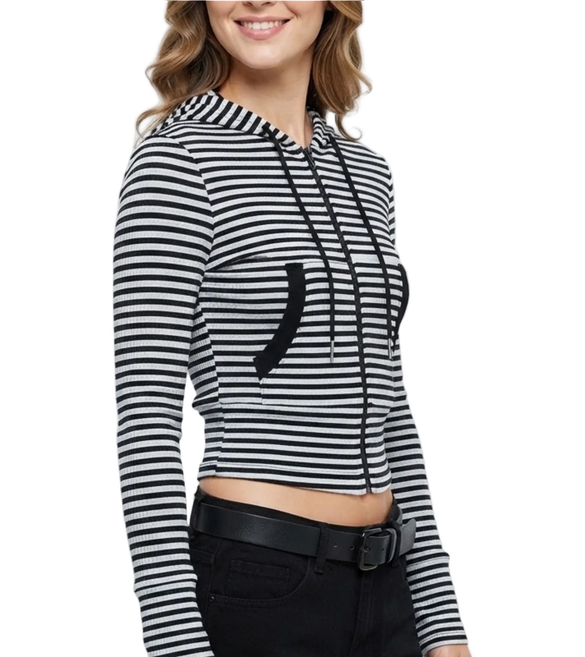 Trendy & Timeless Hooded  Stripped Front Pocket Ribbed Comfy Fit Jackets for Women - BP-B20 -JKT-09