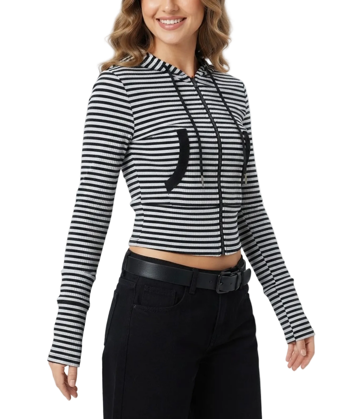 Trendy & Timeless Hooded  Stripped Front Pocket Ribbed Comfy Fit Jackets for Women - BP-B20 -JKT-09