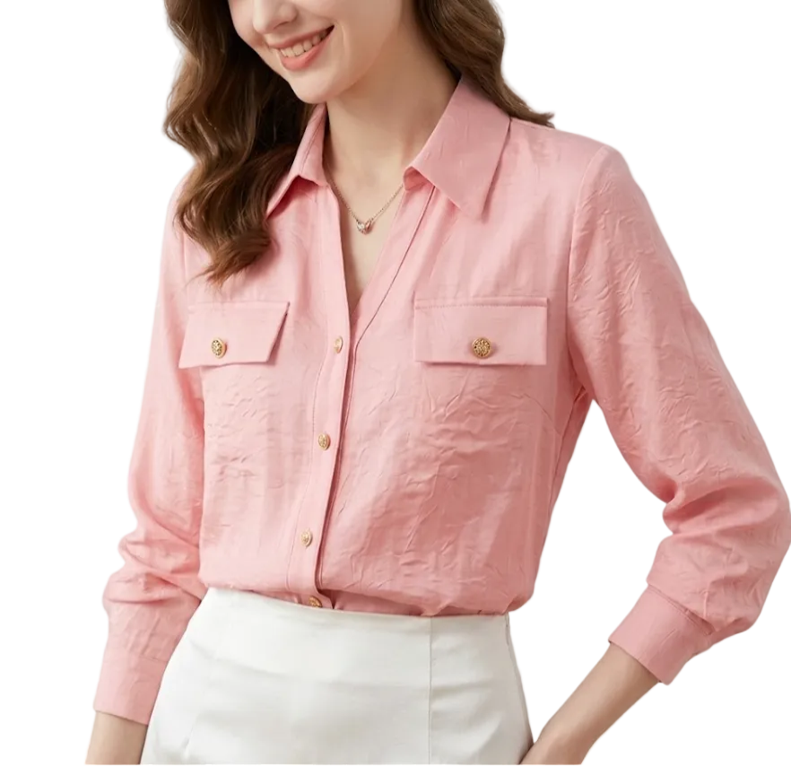 Trendy & Timeless Long Sleeve Collar Button-Up Dress Shirts for Women - B15-TOP-59