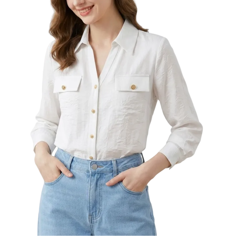 Trendy & Timeless Long Sleeve Collar Button-Up Dress Shirts for Women - B15-TOP-59