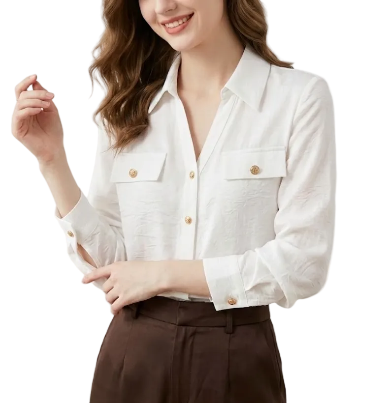 Trendy & Timeless Long Sleeve Collar Button-Up Dress Shirts for Women - B15-TOP-59