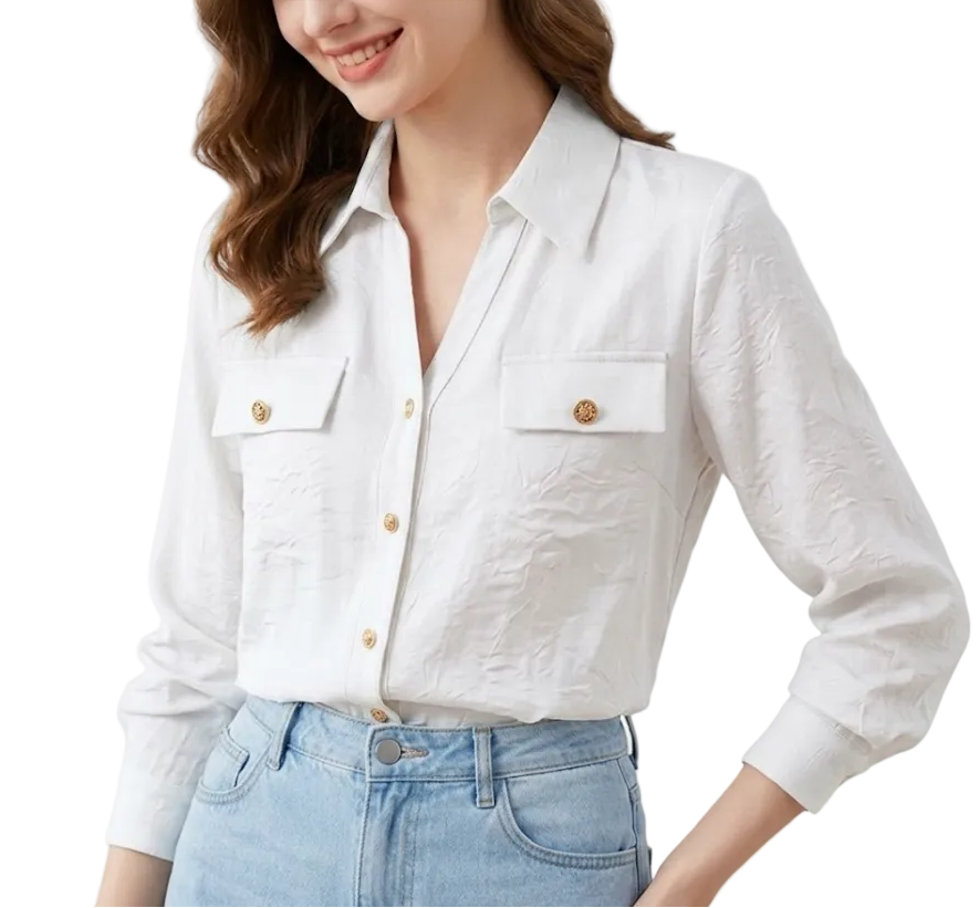 Trendy & Timeless Long Sleeve Collar Button-Up Dress Shirts for Women - B15-TOP-59
