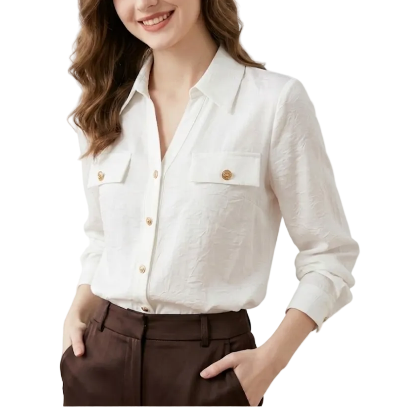 Trendy & Timeless Long Sleeve Collar Button-Up Dress Shirts for Women - B15-TOP-59