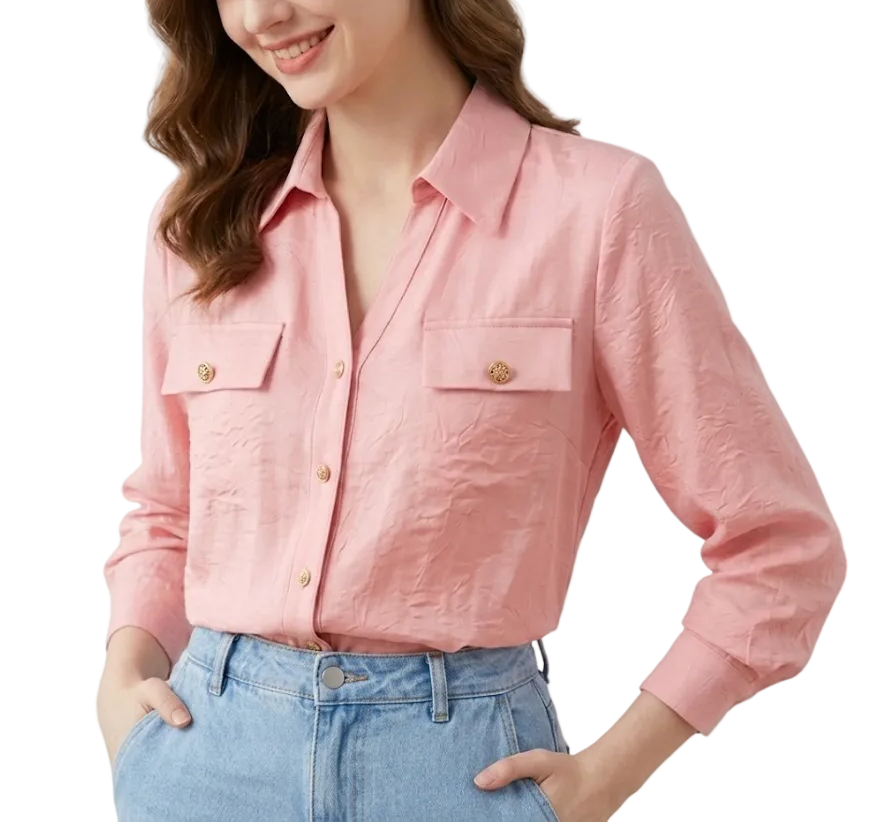 Trendy & Timeless Long Sleeve Collar Button-Up Dress Shirts for Women - B15-TOP-59