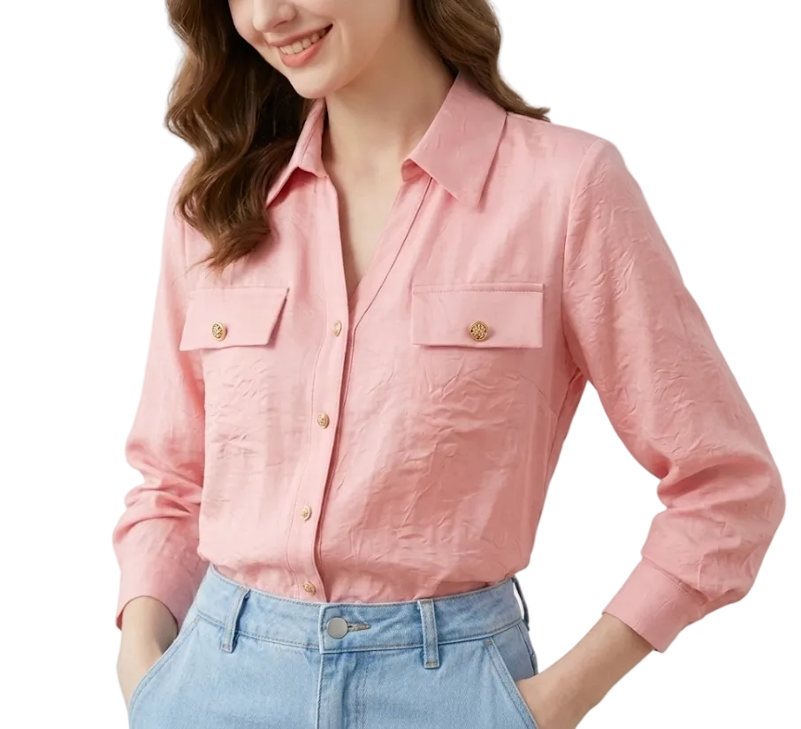 Trendy & Timeless Long Sleeve Collar Button-Up Dress Shirts for Women - B15-TOP-59