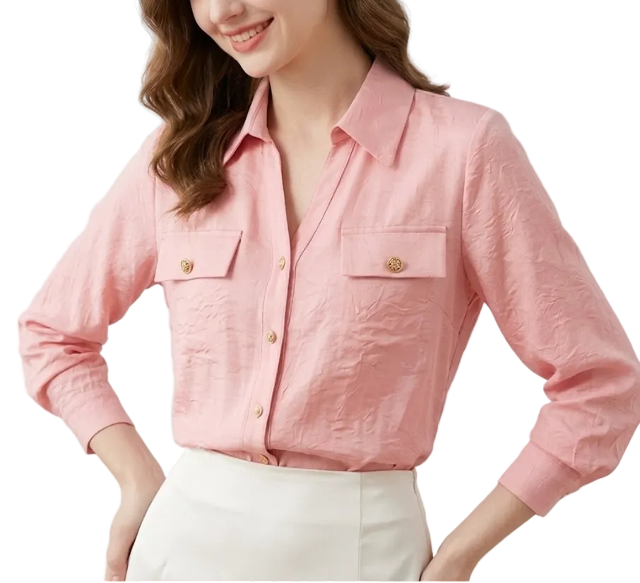 Trendy & Timeless Long Sleeve Collar Button-Up Dress Shirts for Women - B15-TOP-59