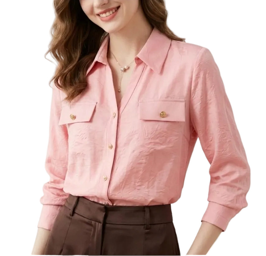 Trendy & Timeless Long Sleeve Collar Button-Up Dress Shirts for Women - B15-TOP-59