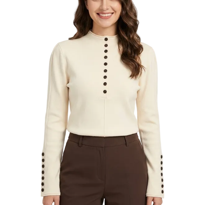 Trendy & Timeless Long Sleeve Button Design Blouses for Women - B6-TOP-B786