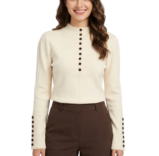 Trendy & Timeless Long Sleeve Button Design Blouses for Women - B6-TOP-B786