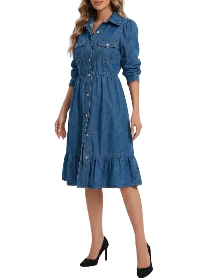 Trendy & Timeless Long Sleeve Button Front Denim Dresses B1-DRESS-N-04