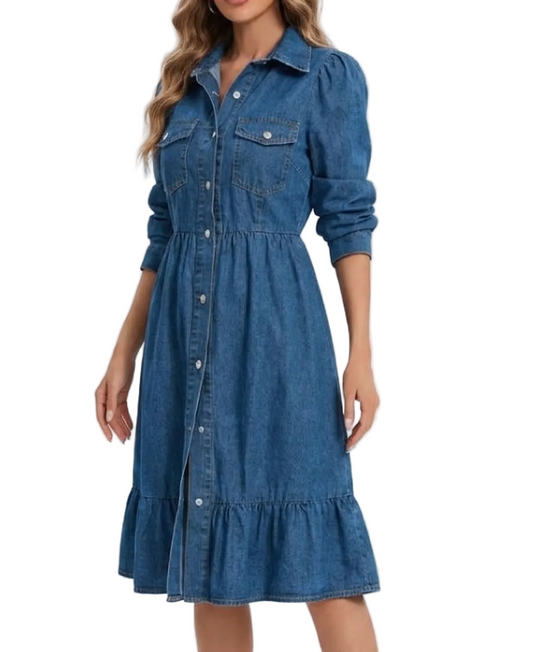 Trendy & Timeless Long Sleeve Button Front Denim Dresses B1-DRESS-N-04
