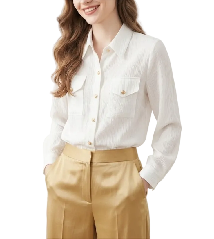 Trendy & Timeless Long Sleeve Collar Chest Pocket Dress Shirts for Women - B15-TOP-55