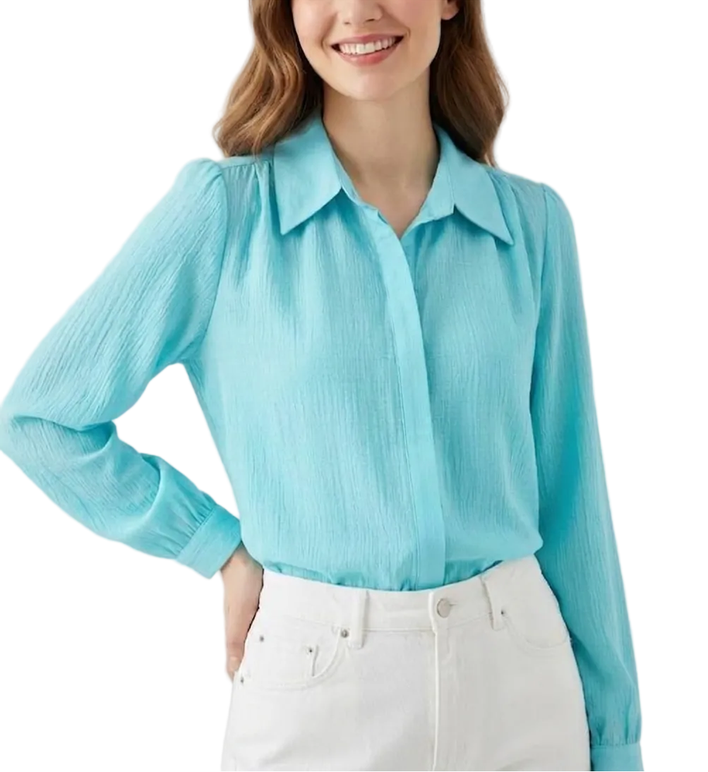Trendy & Timeless Long Sleeve Collar Button-Up Dress Shirts for Women - B15-TOP-53