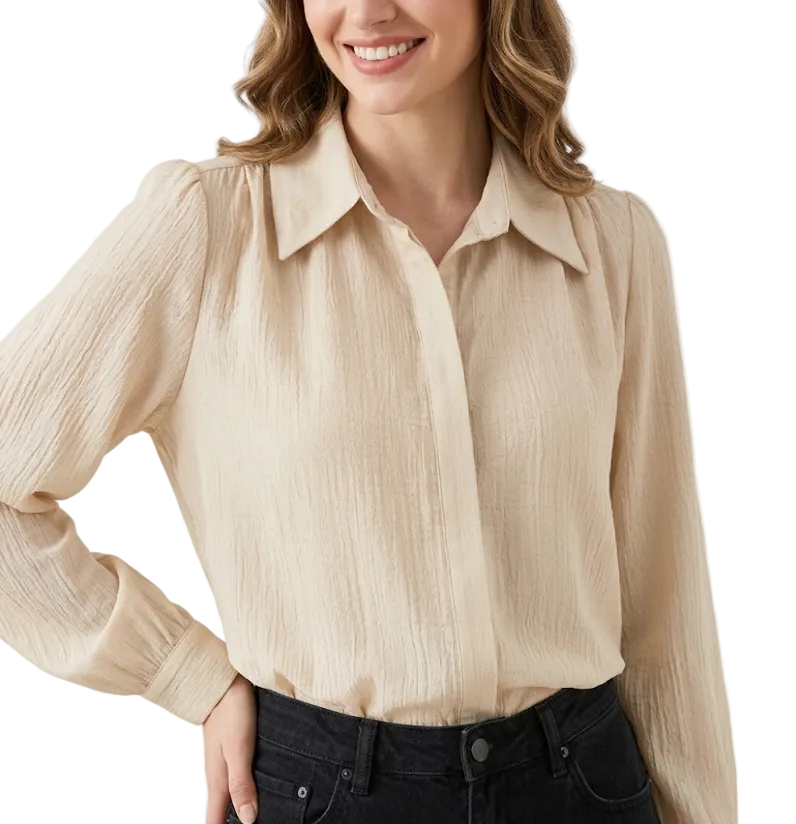 Trendy & Timeless Long Sleeve Collar Button-Up Dress Shirts for Women - B15-TOP-53