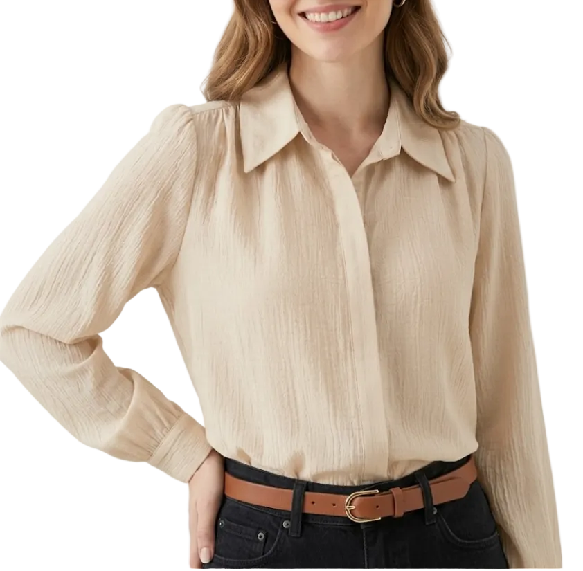 Trendy & Timeless Long Sleeve Collar Button-Up Dress Shirts for Women - B15-TOP-53