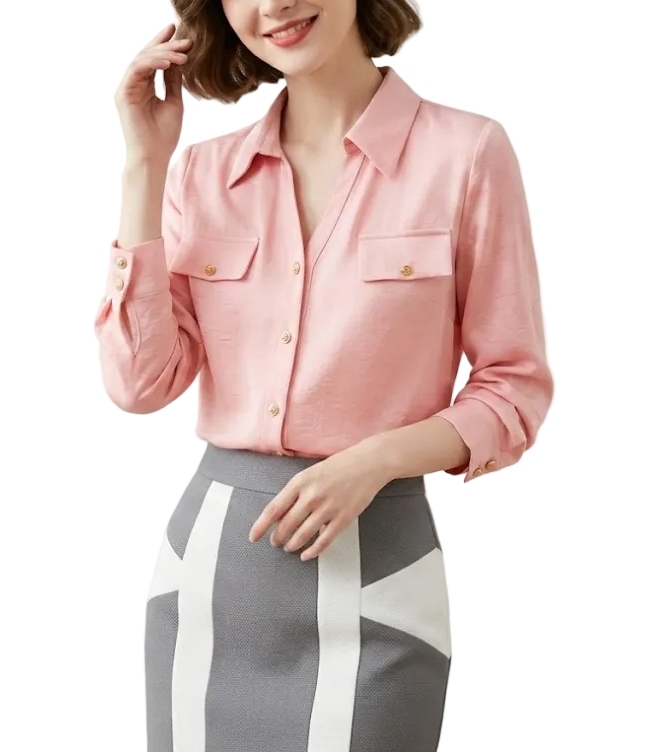 Trendy & Timeless Long Sleeve Collar Button-Up Dress Shirts for Women - B15-TOP-59