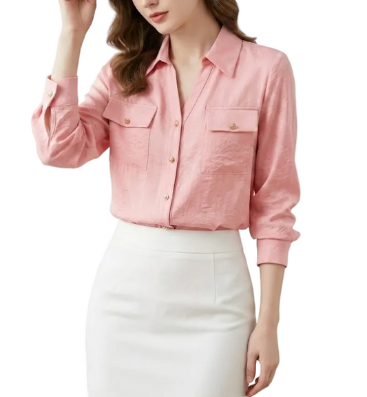 Trendy & Timeless Long Sleeve Collar Button-Up Dress Shirts for Women - B15-TOP-59