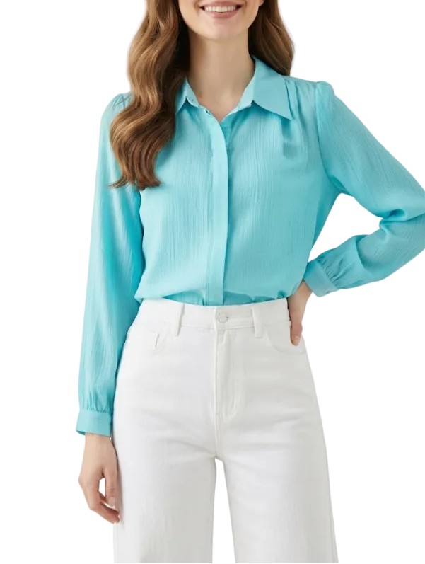 Trendy & Timeless Long Sleeve Collar Button-Up Dress Shirts for Women - B15-TOP-53