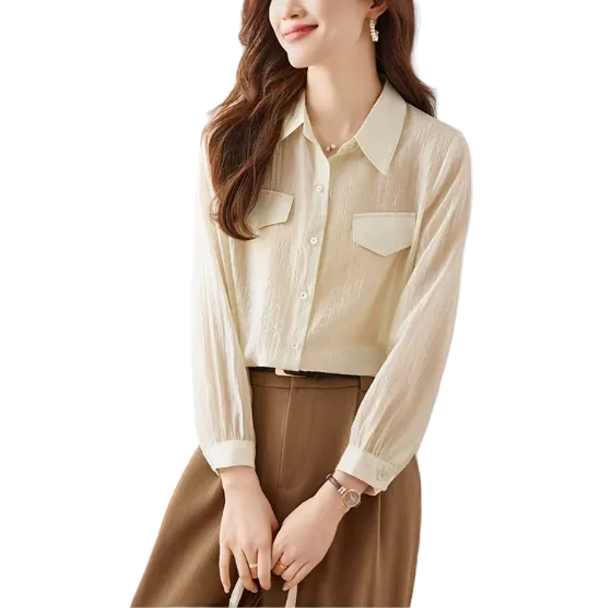 Trendy & Timeless Long Sleeve Collar Buttoned Front Dress Shirts for Women - B15-TOP-52