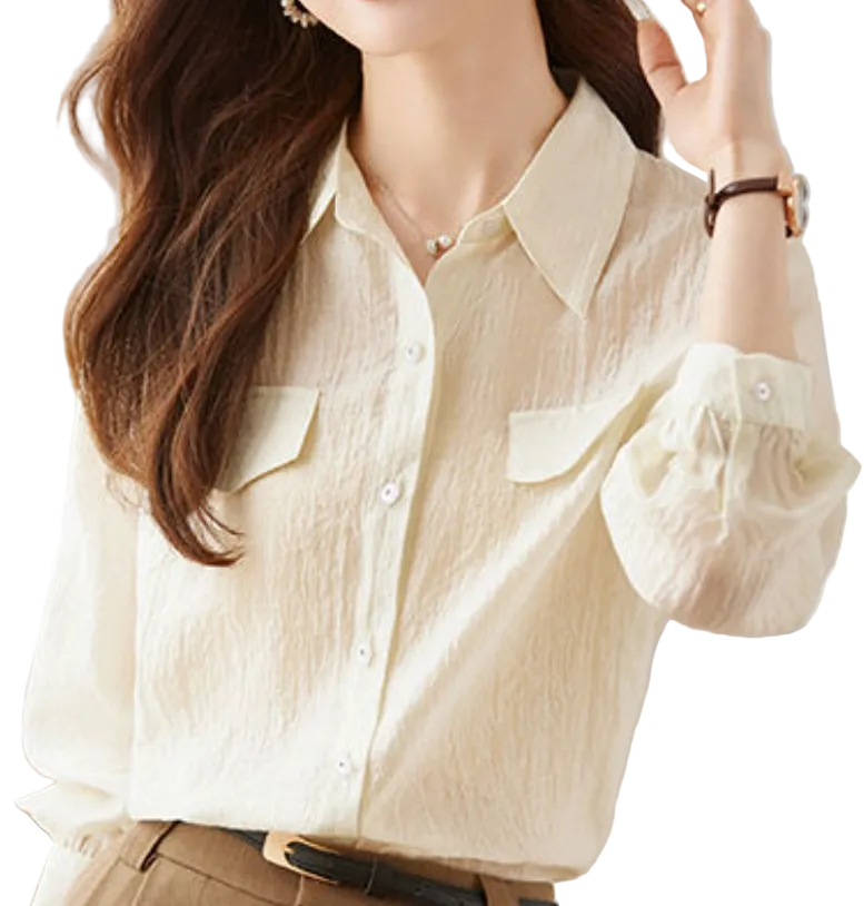 Trendy & Timeless Long Sleeve Collar Buttoned Front Dress Shirts for Women - B15-TOP-52