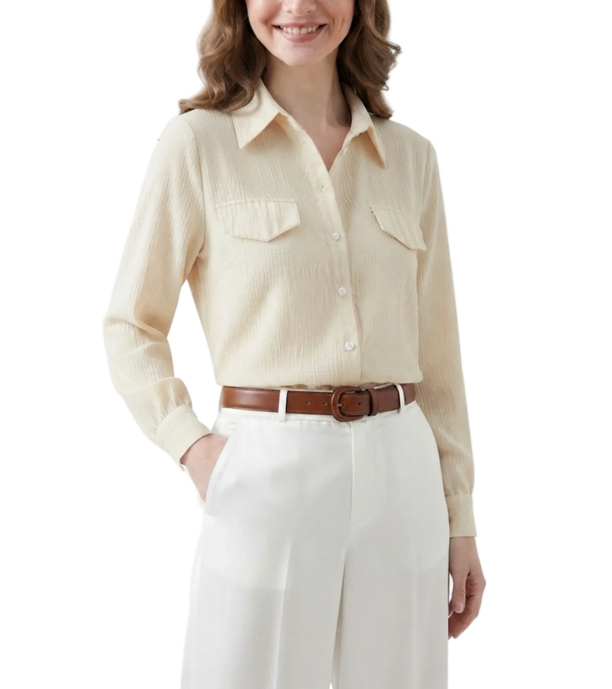 Trendy & Timeless Long Sleeve Collar Buttoned Front Dress Shirts for Women - B15-TOP-52