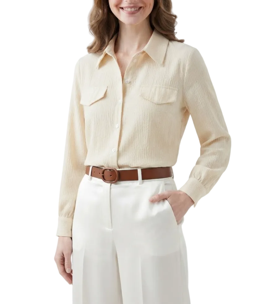 Trendy & Timeless Long Sleeve Collar Buttoned Front Dress Shirts for Women - B15-TOP-52