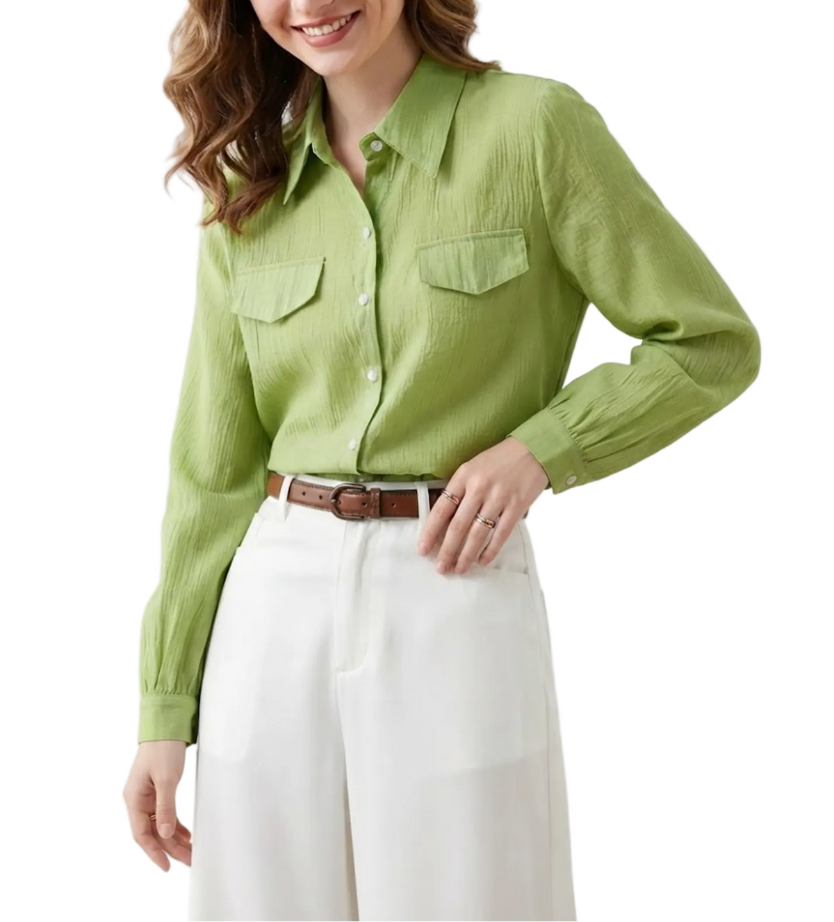 Trendy & Timeless Long Sleeve Collar Buttoned Front Dress Shirts for Women - B15-TOP-52