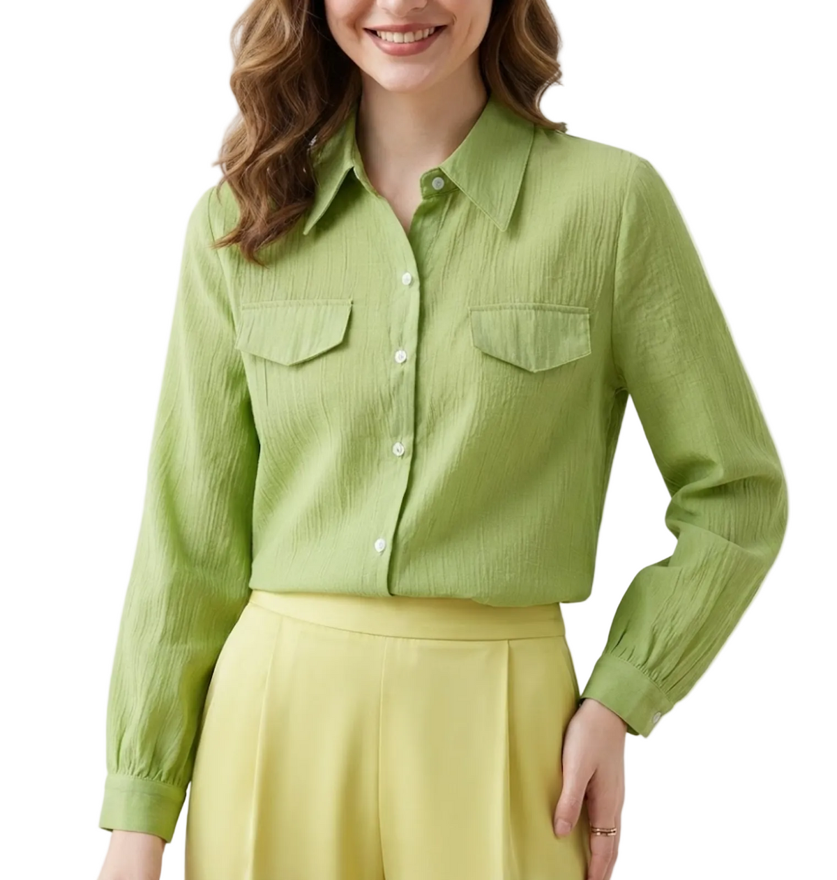 Trendy & Timeless Long Sleeve Collar Buttoned Front Dress Shirts for Women - B15-TOP-52