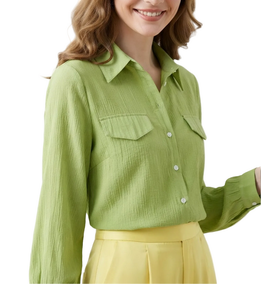 Trendy & Timeless Long Sleeve Collar Buttoned Front Dress Shirts for Women - B15-TOP-52