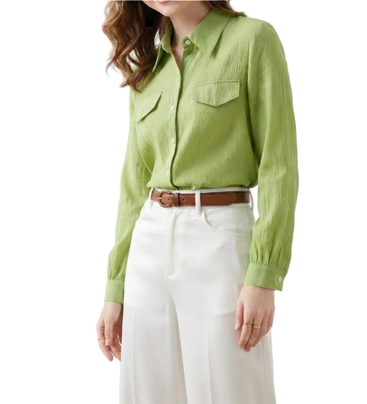Trendy & Timeless Long Sleeve Collar Buttoned Front Dress Shirts for Women - B15-TOP-52