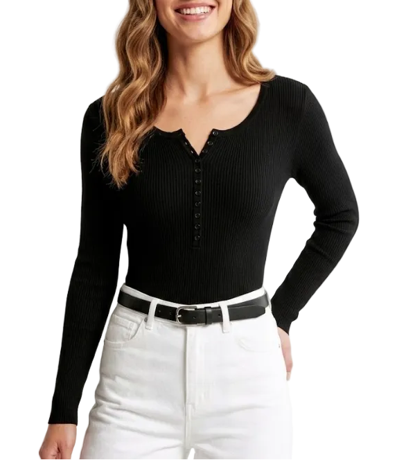 Trendy & Timeless Long Sleeve Round Neck Ribbed Blouses for Women - B1-TOP-V189