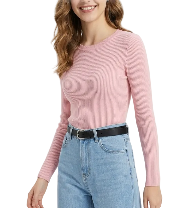 Trendy & Timeless Long Sleeve Crew Neck Ribbed Blouses for Women - B1-TOP-V191