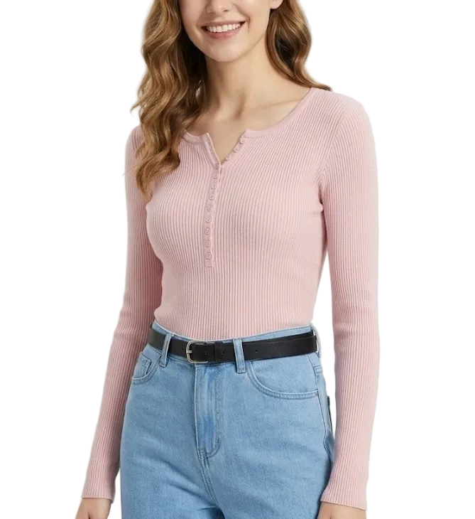 Trendy & Timeless Long Sleeve Round Neck Ribbed Blouses for Women - B1-TOP-V189