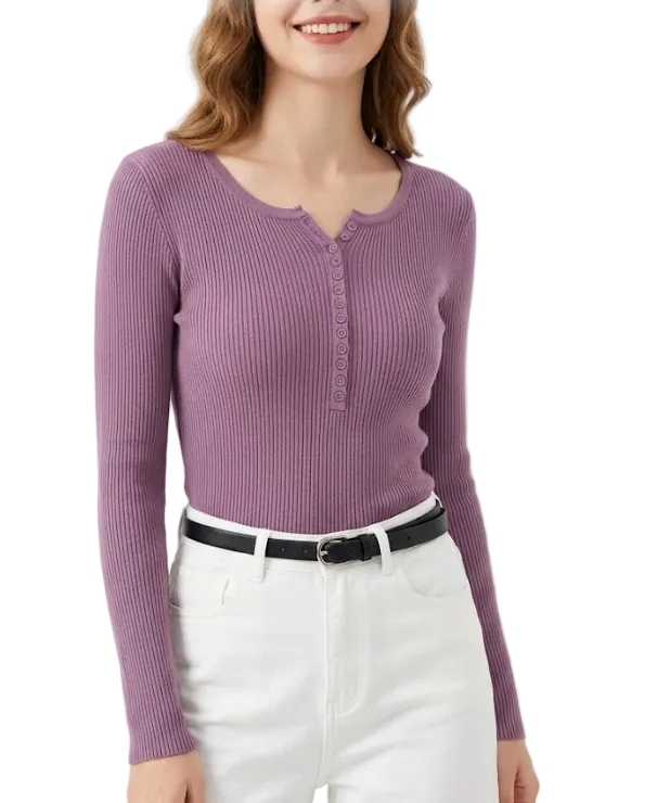 Trendy & Timeless Long Sleeve Round Neck Ribbed Blouses for Women - B1-TOP-V189