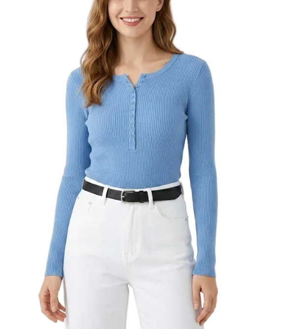 Trendy & Timeless Long Sleeve Round Neck Ribbed Blouses for Women - B1-TOP-V189