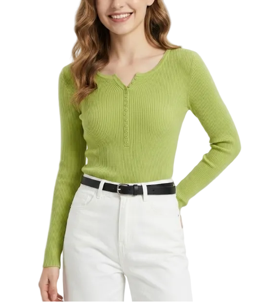 Trendy & Timeless Long Sleeve Round Neck Ribbed Blouses for Women - B1-TOP-V189