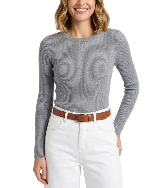 Trendy & Timeless Long Sleeve Crew Neck Ribbed Blouses for Women - B1-TOP-V191